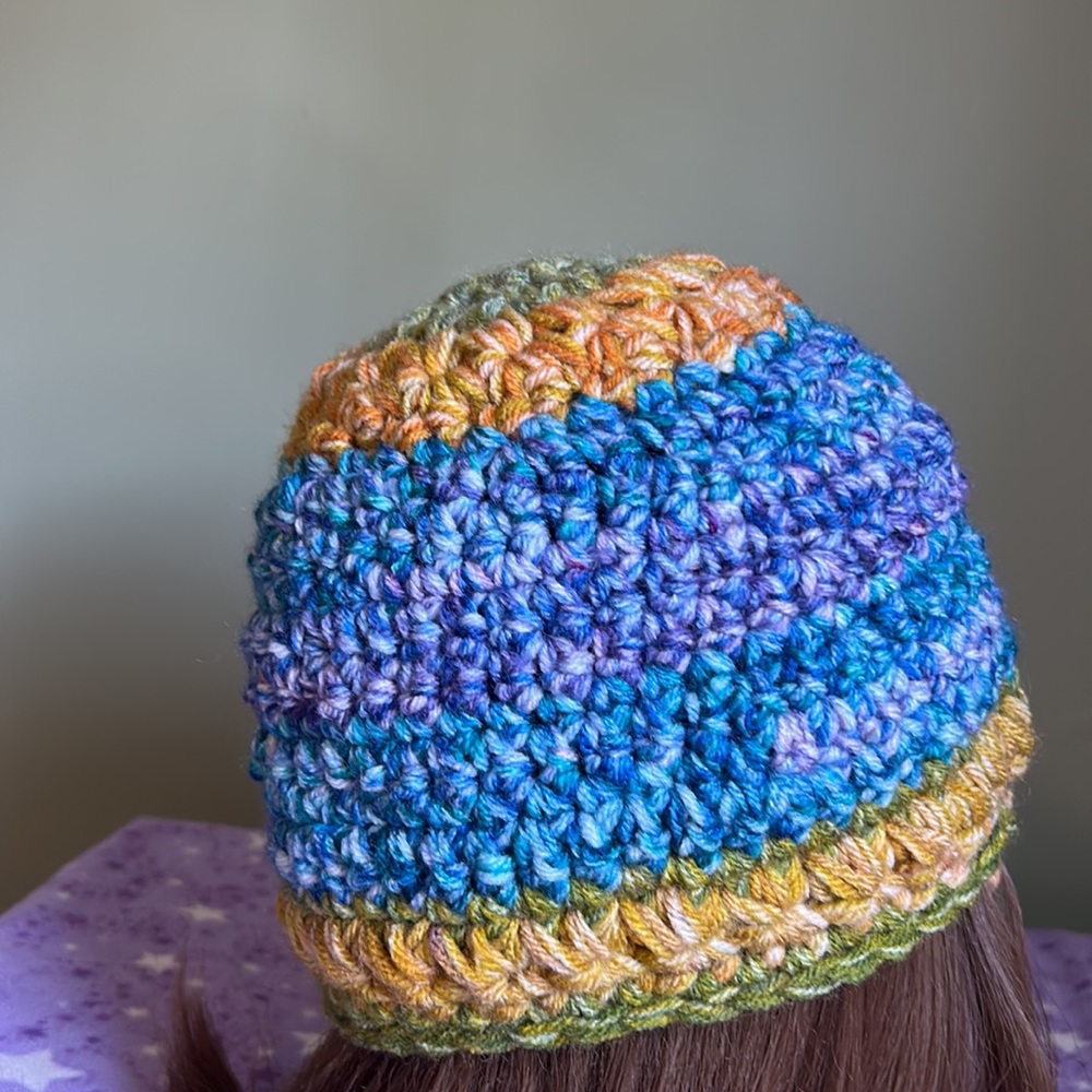 Crochet mammoth sunflower beanie soft acrylic yarn medium new - Picture 4 of 11